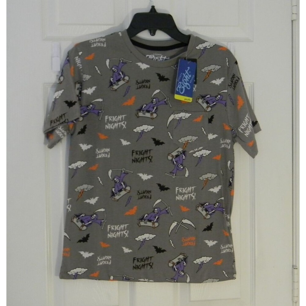 Eighty Eight Brand Youth Tee w Pocket Skateboard Skeleton Halloween Size 14 NWT